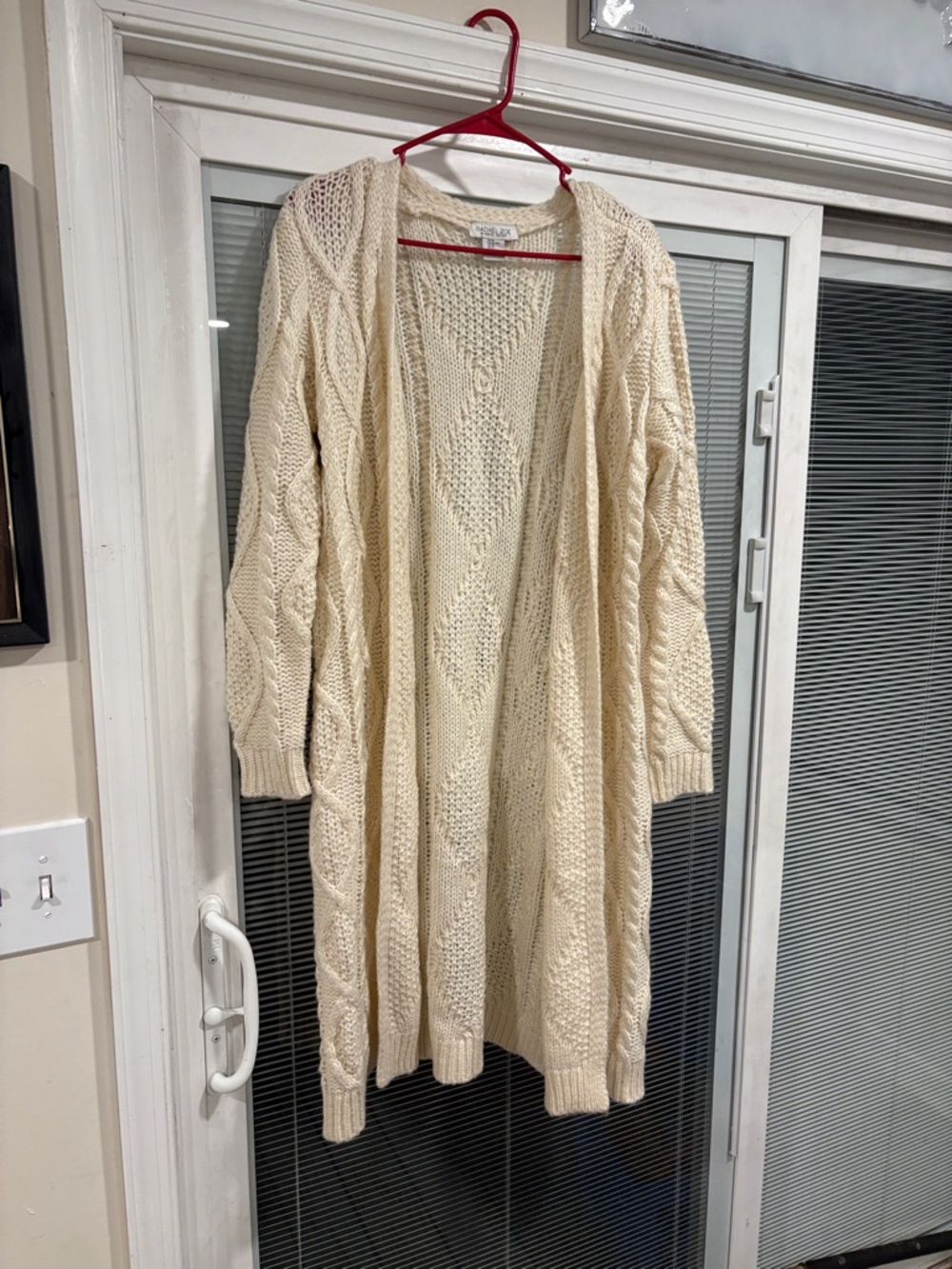 Rachel Zoe Cream Cable-Knit Longline Open Cardigan